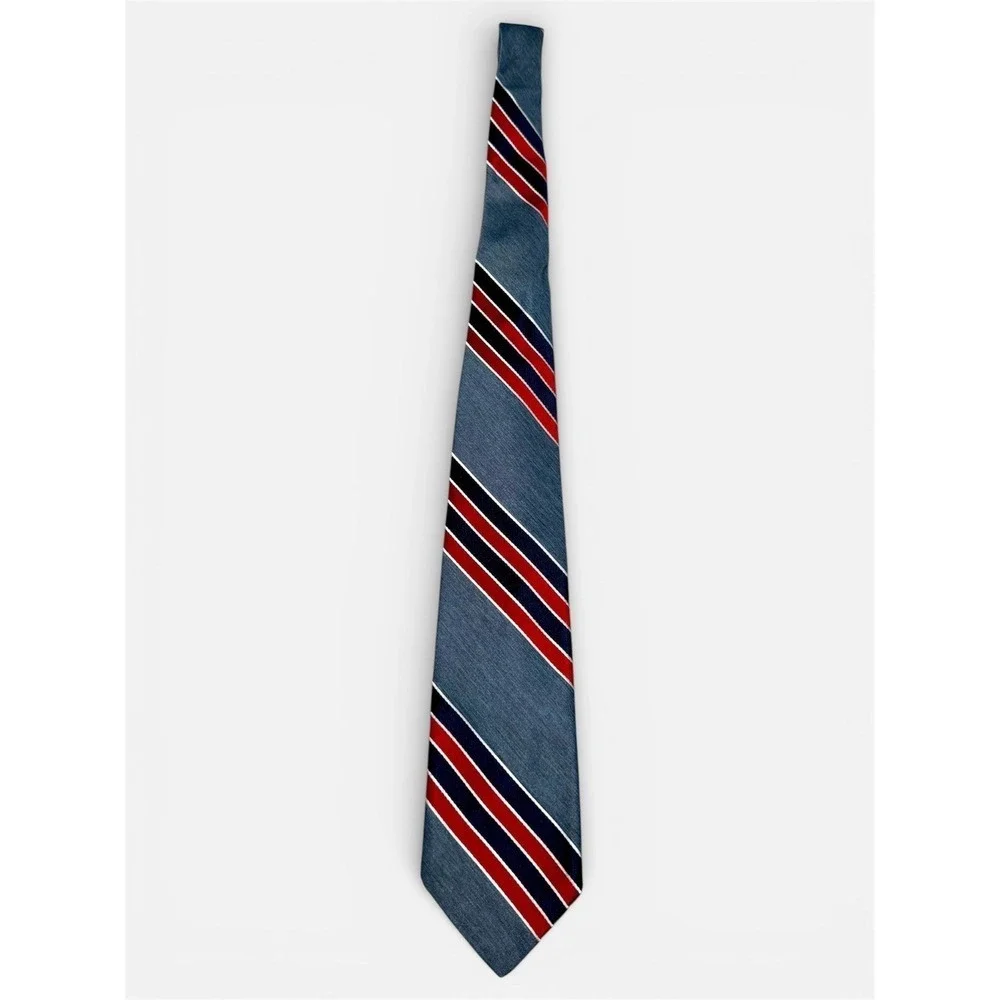 Christian Dior Cravates Paris New York Striped Necktie Mens Polyester Blue Red
